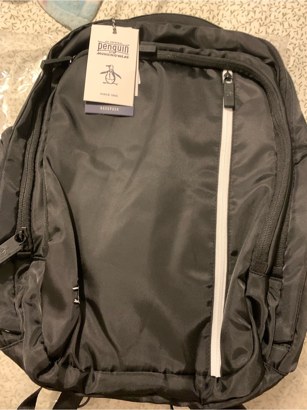 Original Penguin Black Backpack with White Zip Accent